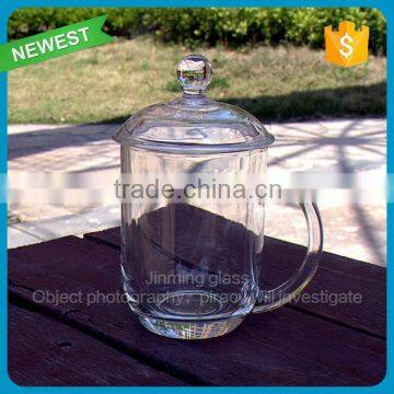 New design Chinese glass with cover tea cup with handle customed logo wholesale tea glass mugs