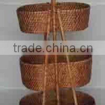 Woven Bamboo and Rattan Storage Basket with 3 Floors