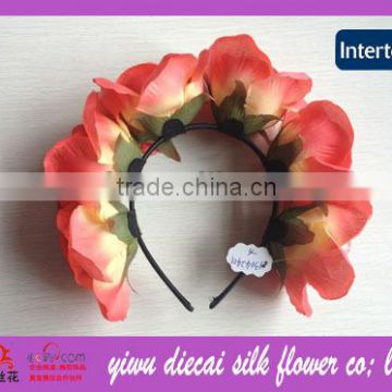 Multiple big rose artificial fabric flower satin covered headband