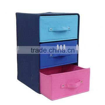 Cyan 3 drawer Grid storage box