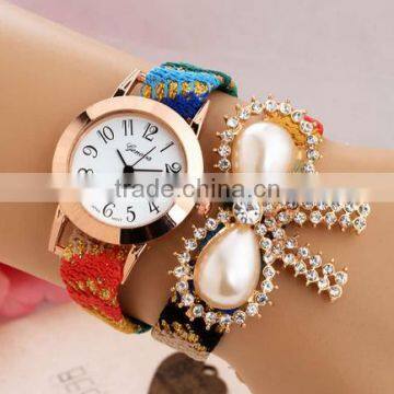 Ladies Dress Watches Fashion with Purl & Wool Plastic Pearl Analog Quartz Watch Casual Wristwatch Cheap Wholesale Watch