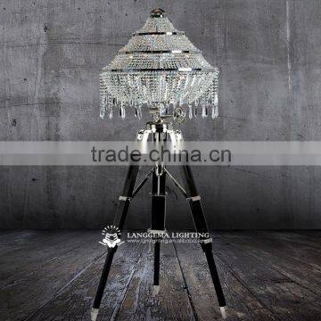Factory luxury design crystal beads wood tripod floor lamp in 2015 FL366