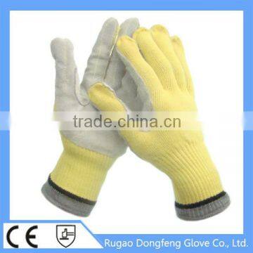 Top Seamless Knitted Aramid Cow Leather Coated Heat Resistant Work Gloves From China photo-5