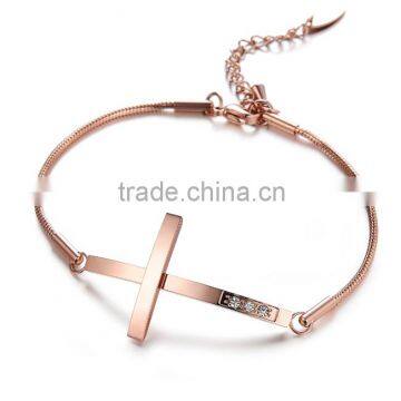 New Stainless Steel rose gold Tone Christian cheap Cross Charm Bracelet for Women Girls Ladies Gift