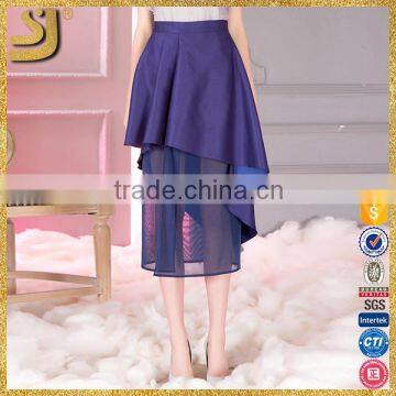 2016 hot selling American style Navy purple Plain Asymmetric Casual Midi Skirt