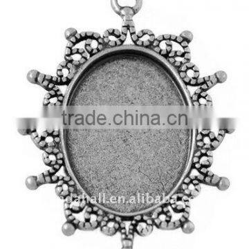 Zinc Alloy Cabochon Settings, Lead Free & Nickel Free, Oval, Antique Silver, about 40x30x2mm, about 24x18mm, hole: 2mm(PALLOY-A1
