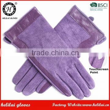 Helilai Hot Selling Women Purple Smart Phone Ladies Winter Fleece Lined Driving Suede Leather Gloves