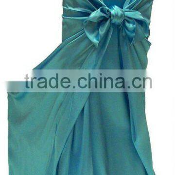 Blue satin self-tie chair cover & universal satin chair covers