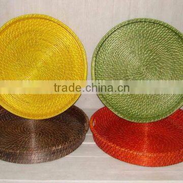 multi colors bamboo-rattan round tray