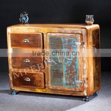 Indian Reclaimed Wood 1 Door 3 Drawers Side Board