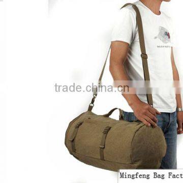 Men Vintage Canvas Leather Hiking Travel Cylinder Messenger Tote Bag Backpack photo-3