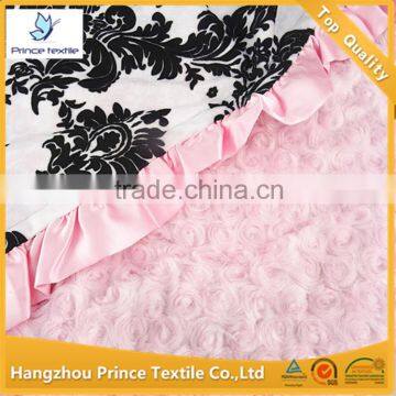 Damask Print With Light Pink Ruffled Baby Blanket
