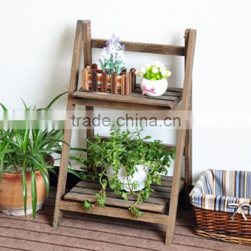 home life zakka folding solid wood 2-tier flower pot ,sundries display shelf