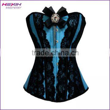 Front Lace Up Stunning Steampunk Deep Sky Blue Overbust Corset