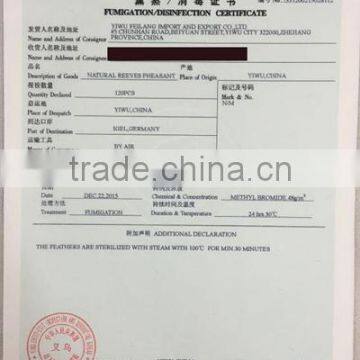 Fumigation/disinfection certificate