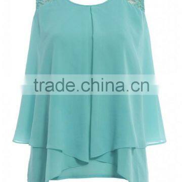 2015 Sleeveless Pleated Chiffon Lady Blouse photo-5