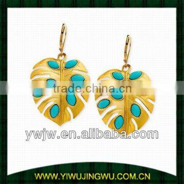 14k Gold-Plated Turquoise Stone Leaf Charm Toggle Earring,Jewellery Set(JW-G5025)