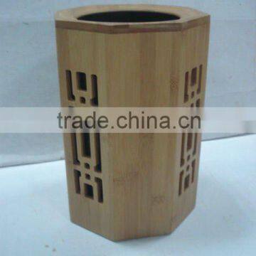 Bamboo Wooden Dustbin Rubbish Bin Trash Can Waste Basket with Hollow Out Pattern and Open Top for Bathroom Indoor Sanitary Use