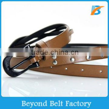 Women's Fahsion Brown Narrow Leather Belt with Studs