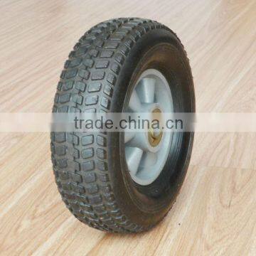 8.5x2.75 inch semi pneumatic rubber wheel with turf tread and grey plastic rim for mowers or material handling equipment