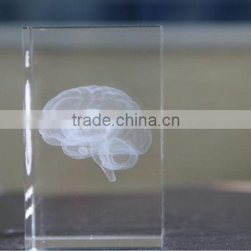 3d laser crystal glass cube with skull for home decoration