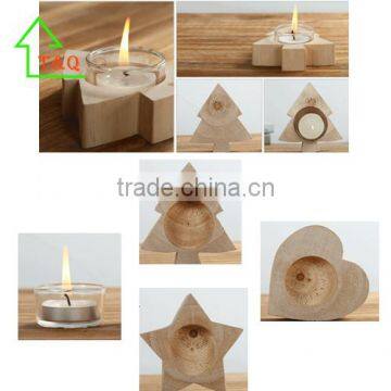 2016 Unique Handmade Wooden Glass Votive Candle Holder/heart/star/tree Candle Holder