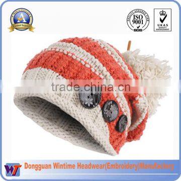 Knitted Hat Winter Hat Type and Female Gender jacquard pom pom striped custom beanie