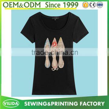 New Design Women's Round Neck Soft Extile T Shirt Ladies Elastic Beaded Tee Shirt