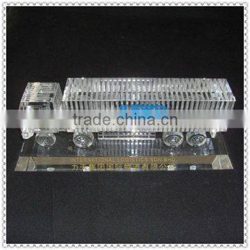 New Design Engraved Crystal Truck With Base For Shipping Comany Crafts