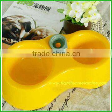 Two Bowls Style Melamine Plastic Pet Bowl,Yellow & Red