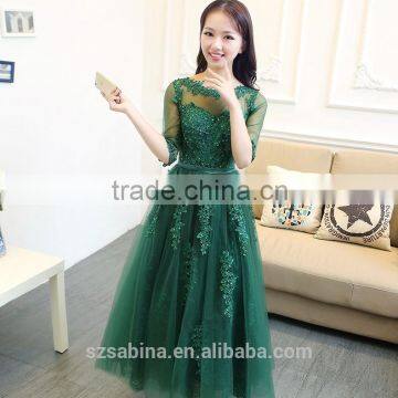 Lastest design Hot sale lace applique beaded evening dress W080404