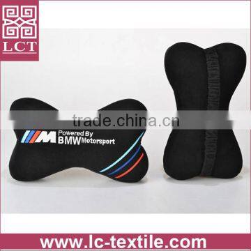 wholesale made of high quality polyester suede fabric classic black color car headrest pillow with embroidery(LCTP0058)