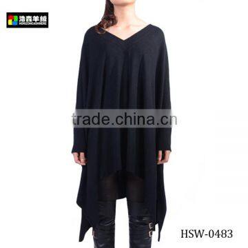 Irregular Style Black Wool Dress, Ladies Black Loose Casual Dress