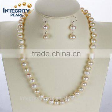 9mm grade A off round freshwater real jewellery pearl set