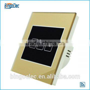 professional glass panel 3gang golden remote light network switch