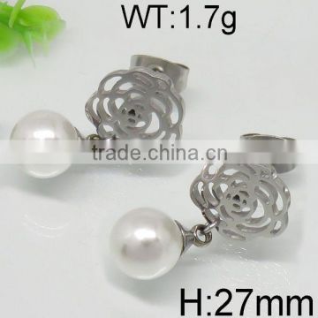 Favorite steel color flower shape pearl earring 2016