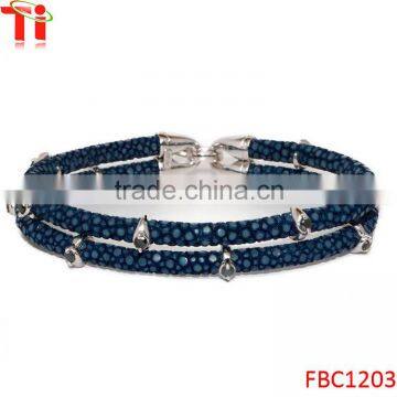 Wholesale Genuine Stingray Leather Montana Bracelet Double In Silver plating