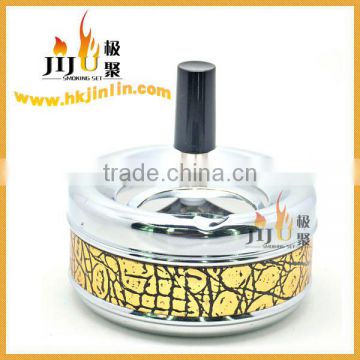 JL-043S Yiwu jinlin Fashion Hot sale round metal with PU ashtray manufacturer