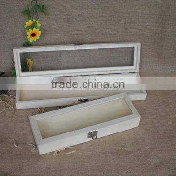 Natural wholesale unfinished wooden long stem rose box with clear lid