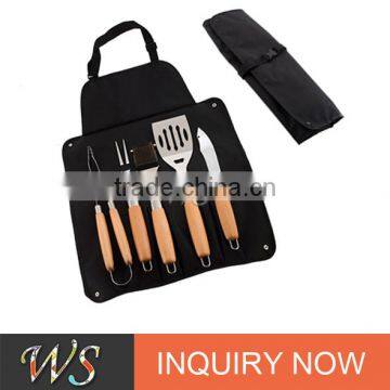 WSSKHL096 wholesale and factory direct selling cylinder wood handle bbq grill tool set
