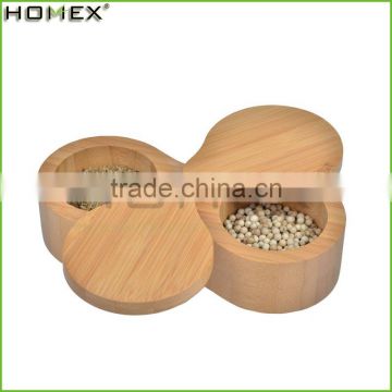 Hot Sale Cheap Bamboo Double Round Spice Box For Salt And Pepper with Lid/Homex_Factory