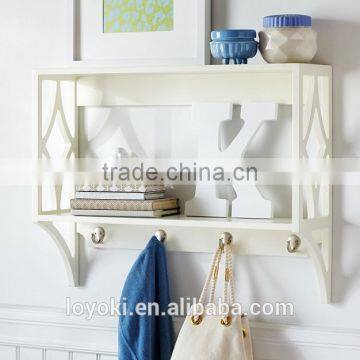 entryways wooden wall shelf with 4 coat hooks floating mount shelf with key holder