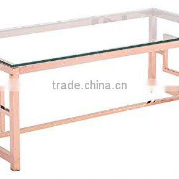 Dongguan furniture metal stainless steel copper mirror square coffee table with glass plate