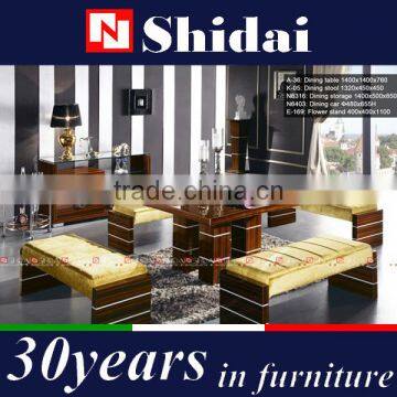 Wooden Dining Table Set, High Gloss Dining Table and Chair, Ebony Veneer Dining Room Furniture photo-6
