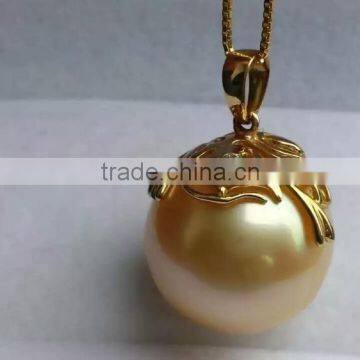 wholesale 14-15mm round golden south sea pearl price pendant necklace