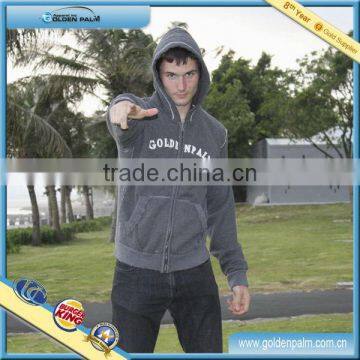 Handsome mens fitted grey hoodie/80%cotton 20%polyester microfiber fleece