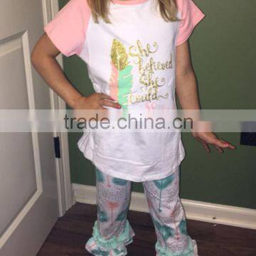 Autumn 2016 Three-piece Children's Clothing Letters Printed T-shirt + Pants + Headbands photo-2