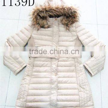 Fur lining long style jacket lady winter coat with hood