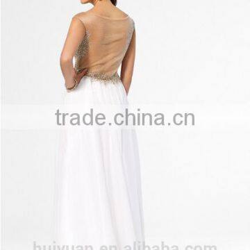 Gold White Combine Beaded Halter Full Length Chiffon Party Wear photo-2