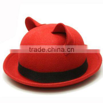 2016 Fashion Cat Ears Lady's Red Wool Fedora Felt Hat